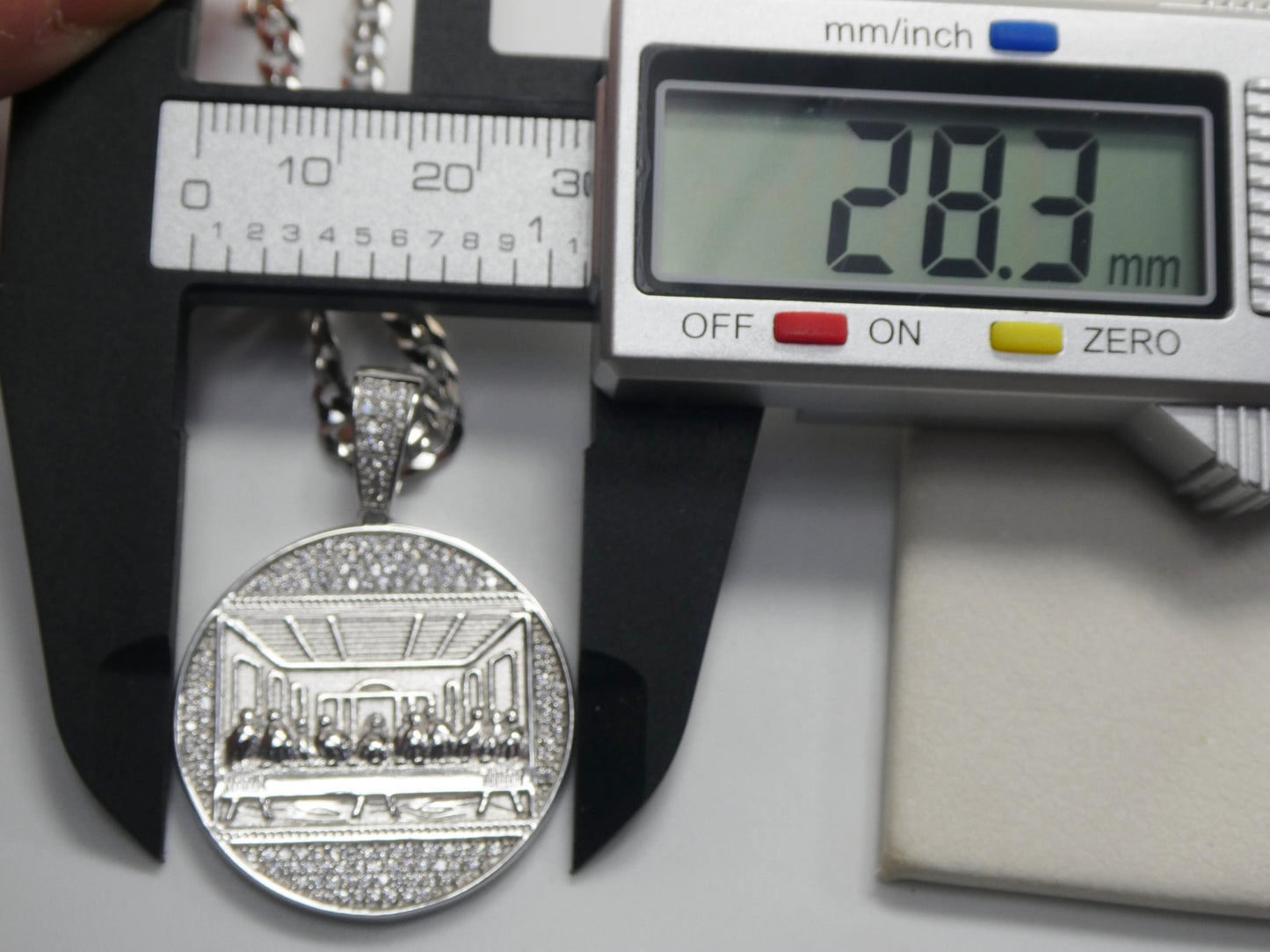 real 925 sterling silver 22 inch flat chain and large last supper pendent charm