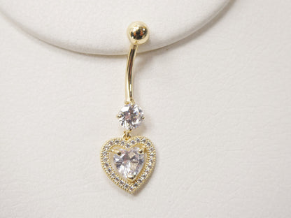 14k Real Solid Yellow Gold Large Heart Drop  Belly Button Ring Piercing