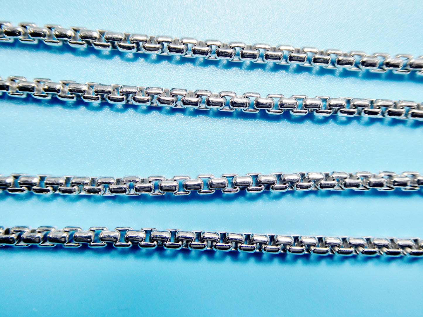 Sterling Silver 3MM Round Box Chain - 14k White Gold Finish