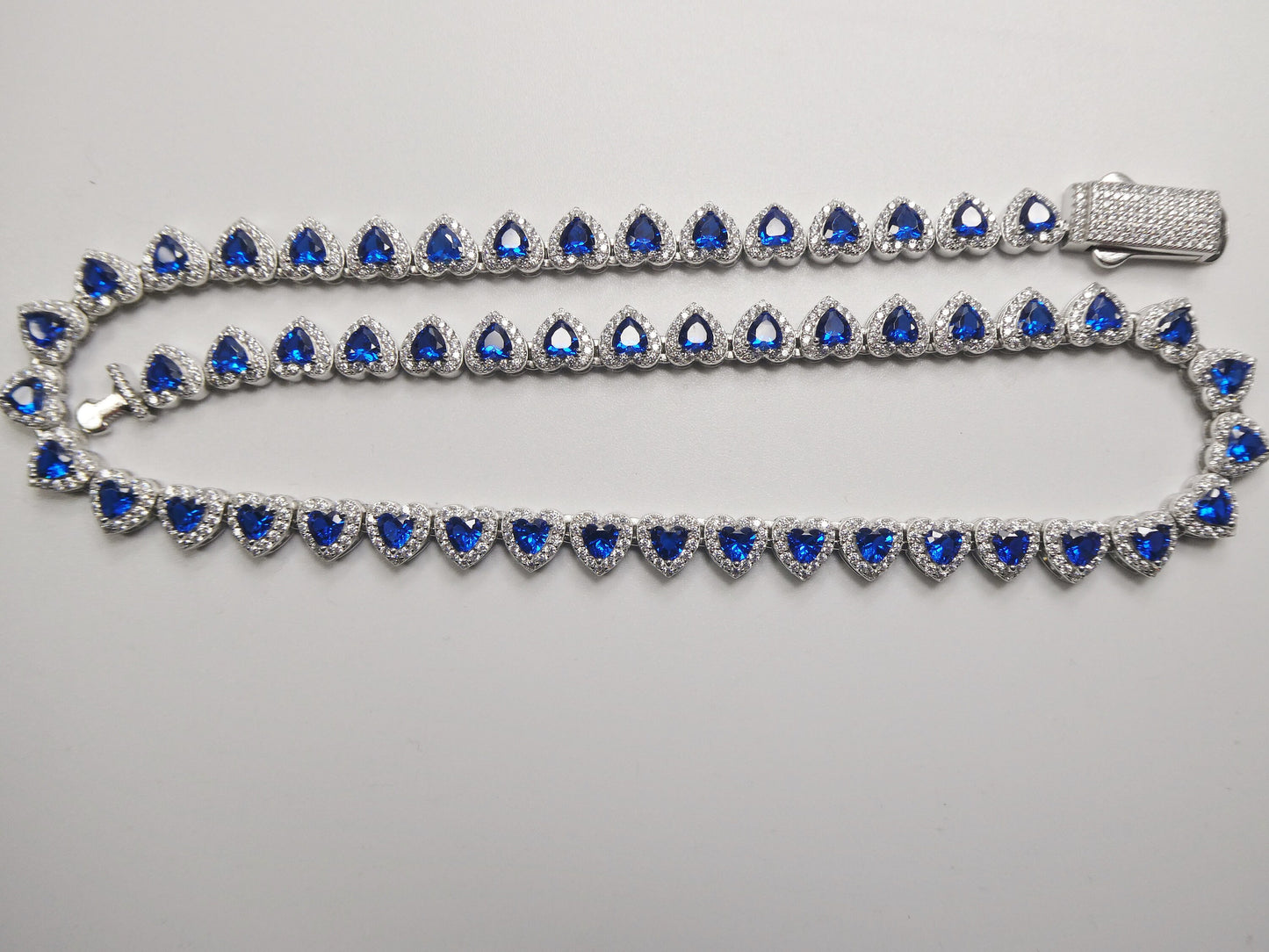 real  925 sterling silver heart sapphire stone color necklace