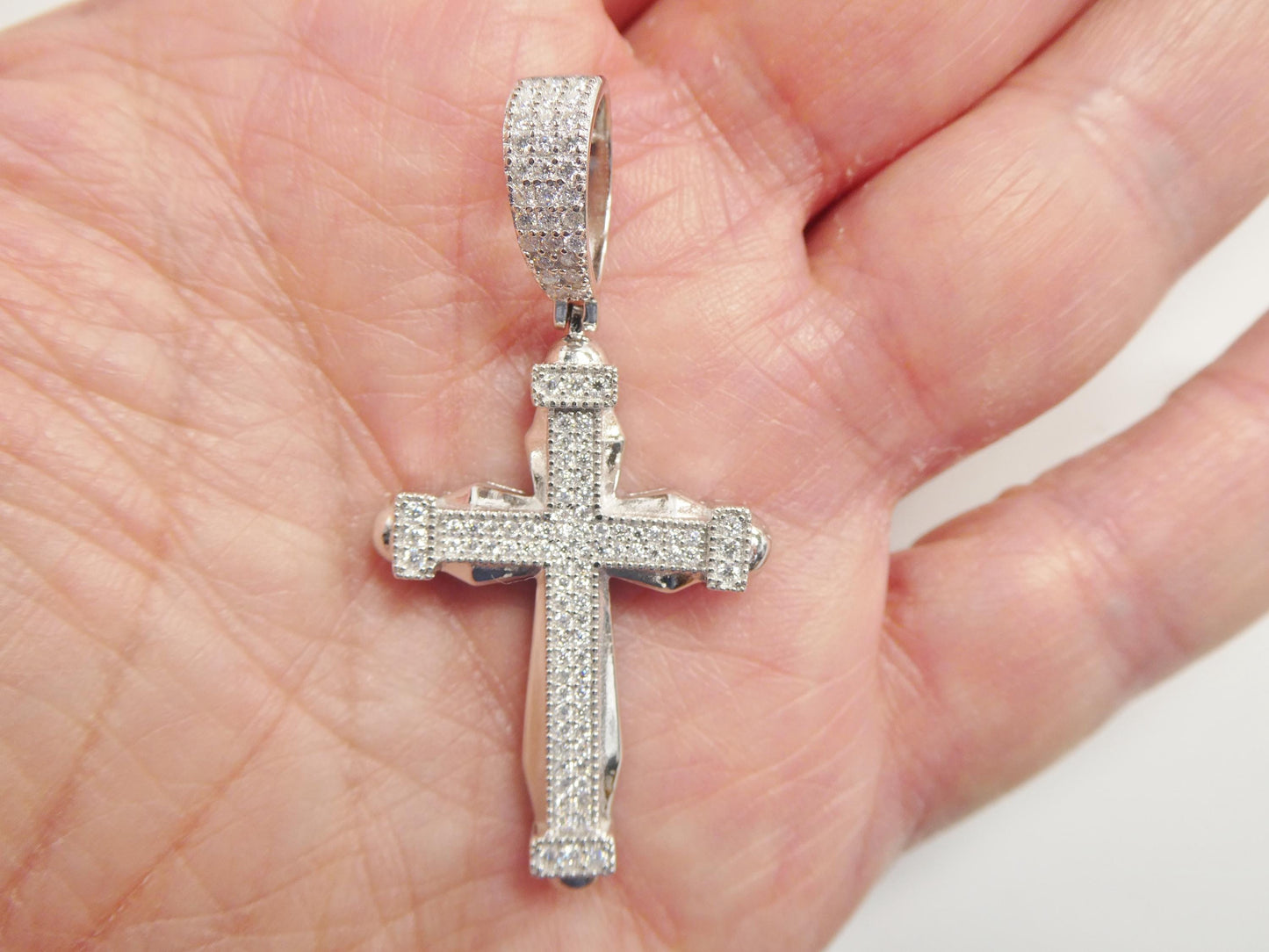 real 925 sterling silver 22 inch flat chain and moissanite cross pendent charm