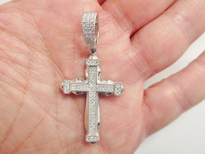Real 925 Sterling Silver 22 Inch Flat Chain and Moissanite Cross Pendent Charm
