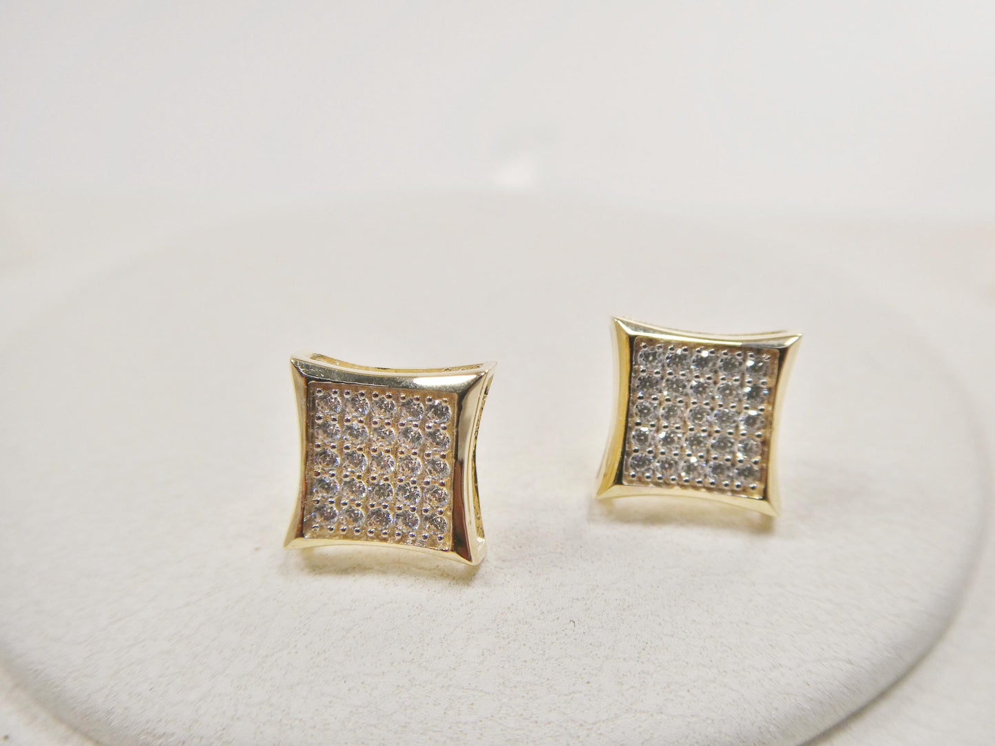 real 10k solid yellow gold square kite shape push post stud earrings