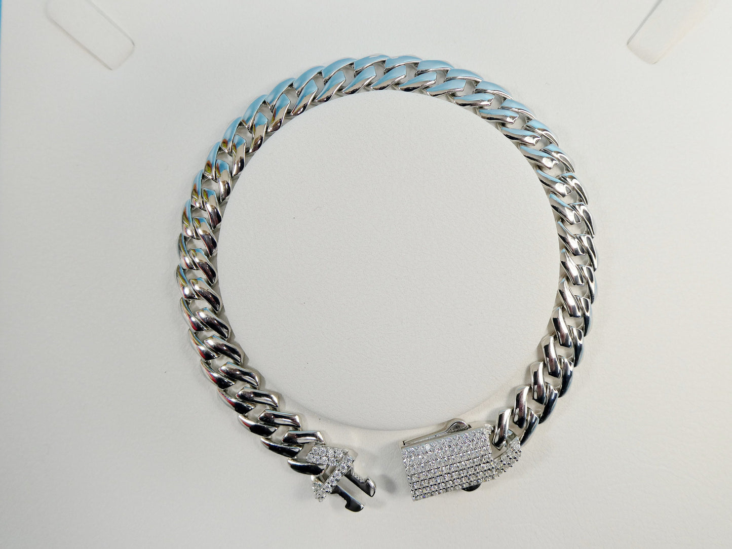 8 inch 14k white gold color tone Monaco bracelet over real solid 925 sterling silver