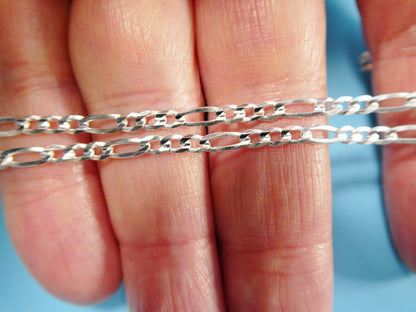 Real 925 Sterling Silver 2.6mm Italian Concave Figaro Solid Chain Lobster Lock Clasp