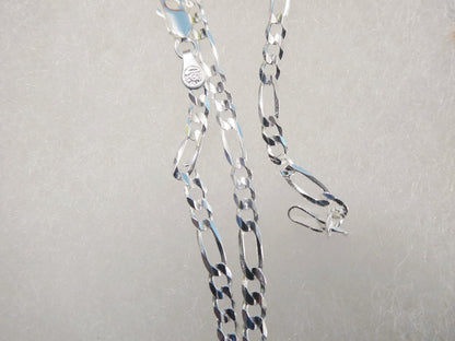 Real 925 Sterling Silver 3.5mm Italian Concave Figaro Solid Chain Lobster Lock Clasp