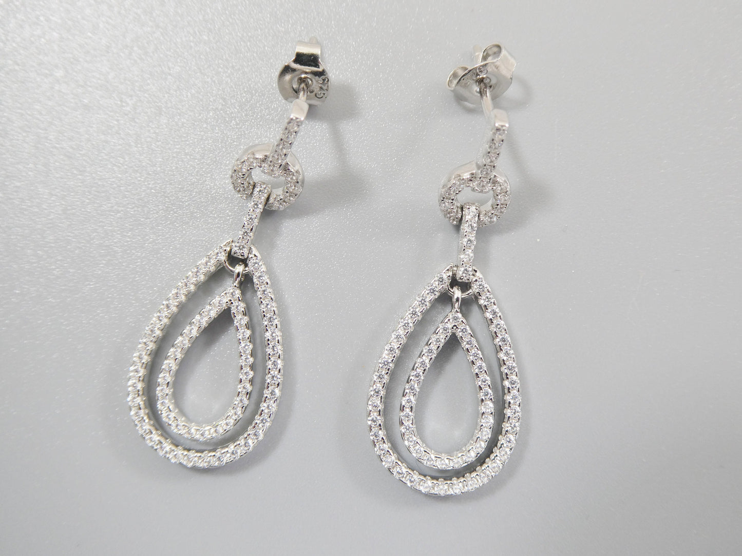 real 925 sterling silver micro pave setting 14k white gold color finish drop earrings