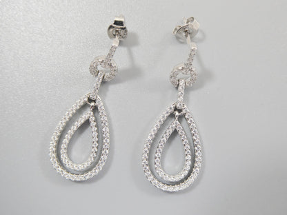 Real 925 Sterling Silver Micro Pave Setting 14k White Gold Color Finish Drop Earrings