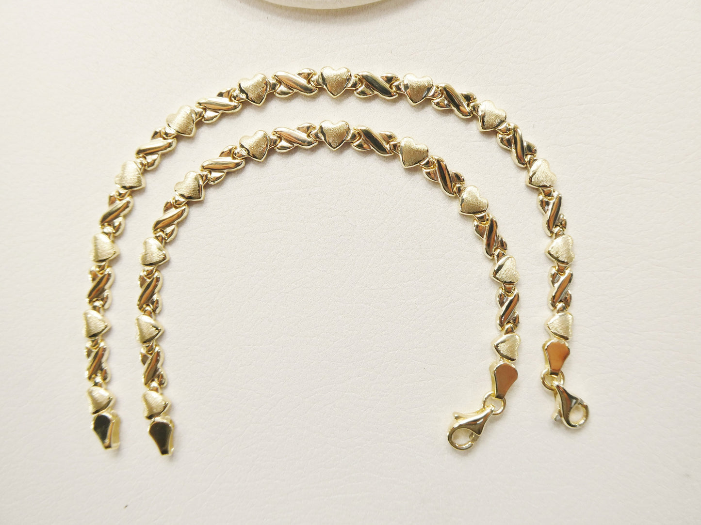 real 10k solid yellow gold 5.5/6.5/7 inch children/women xo heart bracelet