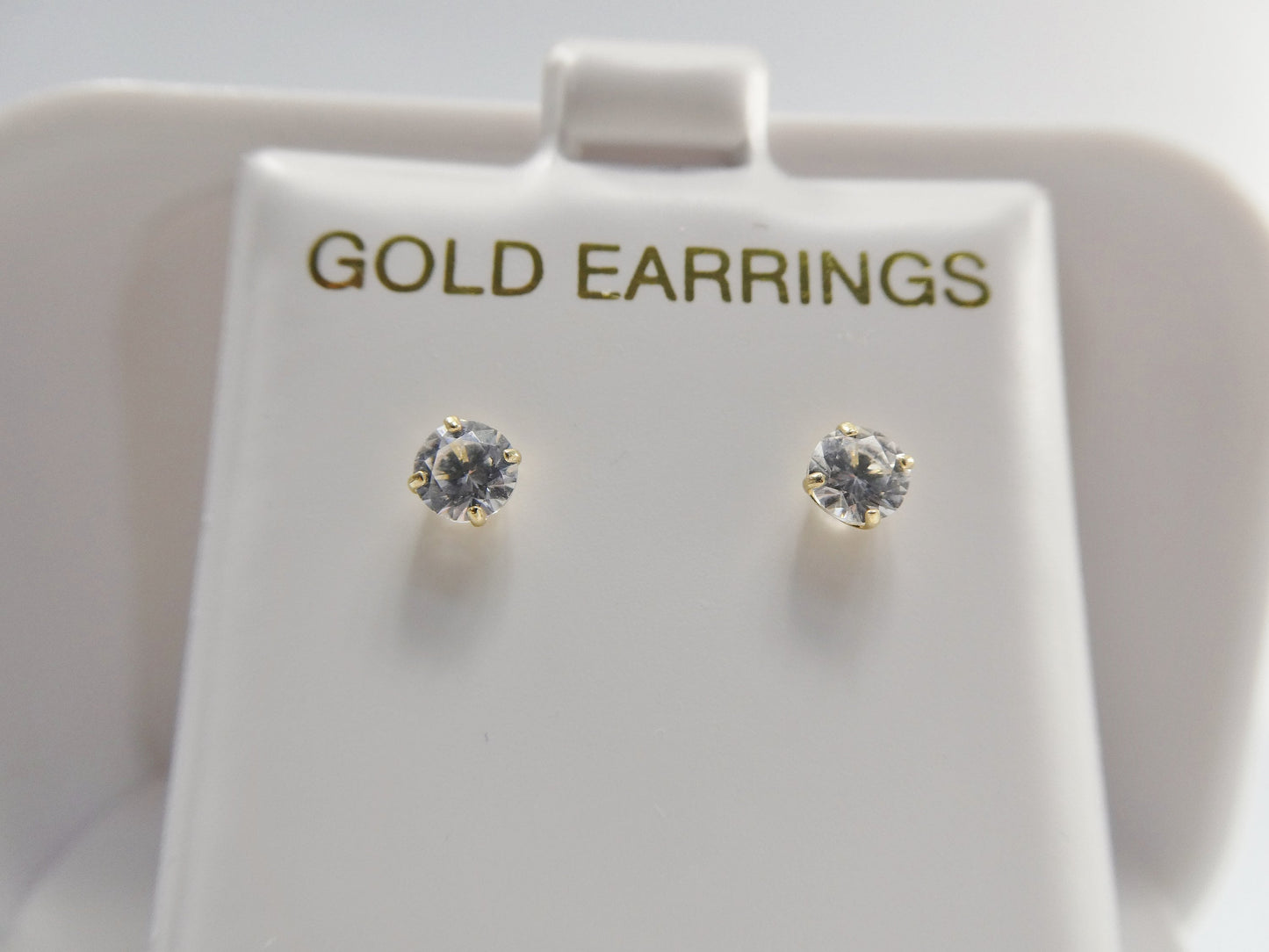 10k solid yellow gold screw post round stone cz stud basket earrings