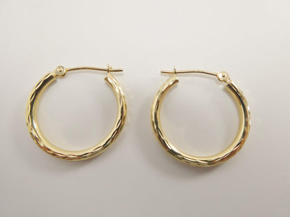 10k Real Solid Yellow Gold 2mm Tube Diamond Cut Hoop Earrings