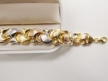 Real 925 Sterling Silver Tri Color Large Mushroom Set Necklace and Bracelet