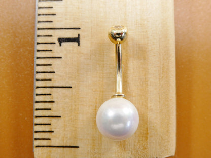 14k Real Solid Yellow Gold Freshwater Pearl Belly Button Ring Piercing