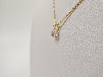 10k Real Solid Yellow Gold 16 Inch Chain and Round Stone Solitaire Pendent Set