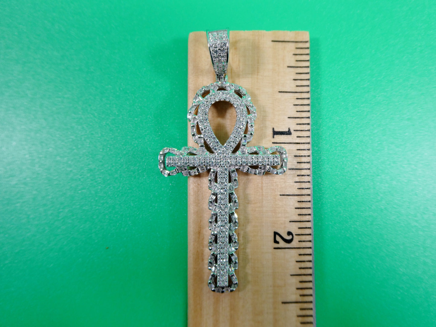14k white gold color tone large cross charm pendent over real 925 sterling silver