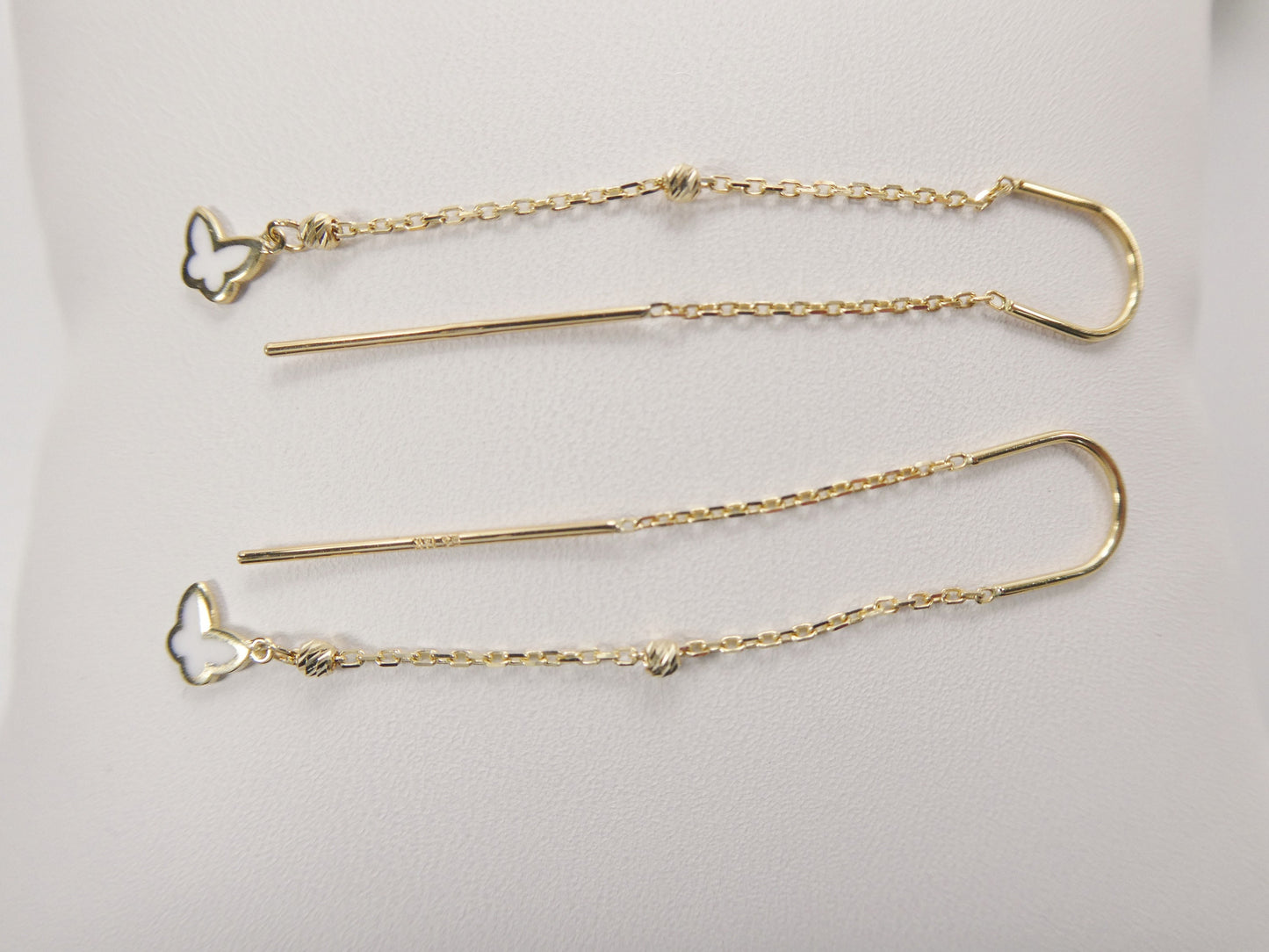 14k real solid yellow gold butterfly enamel long dangling earrings