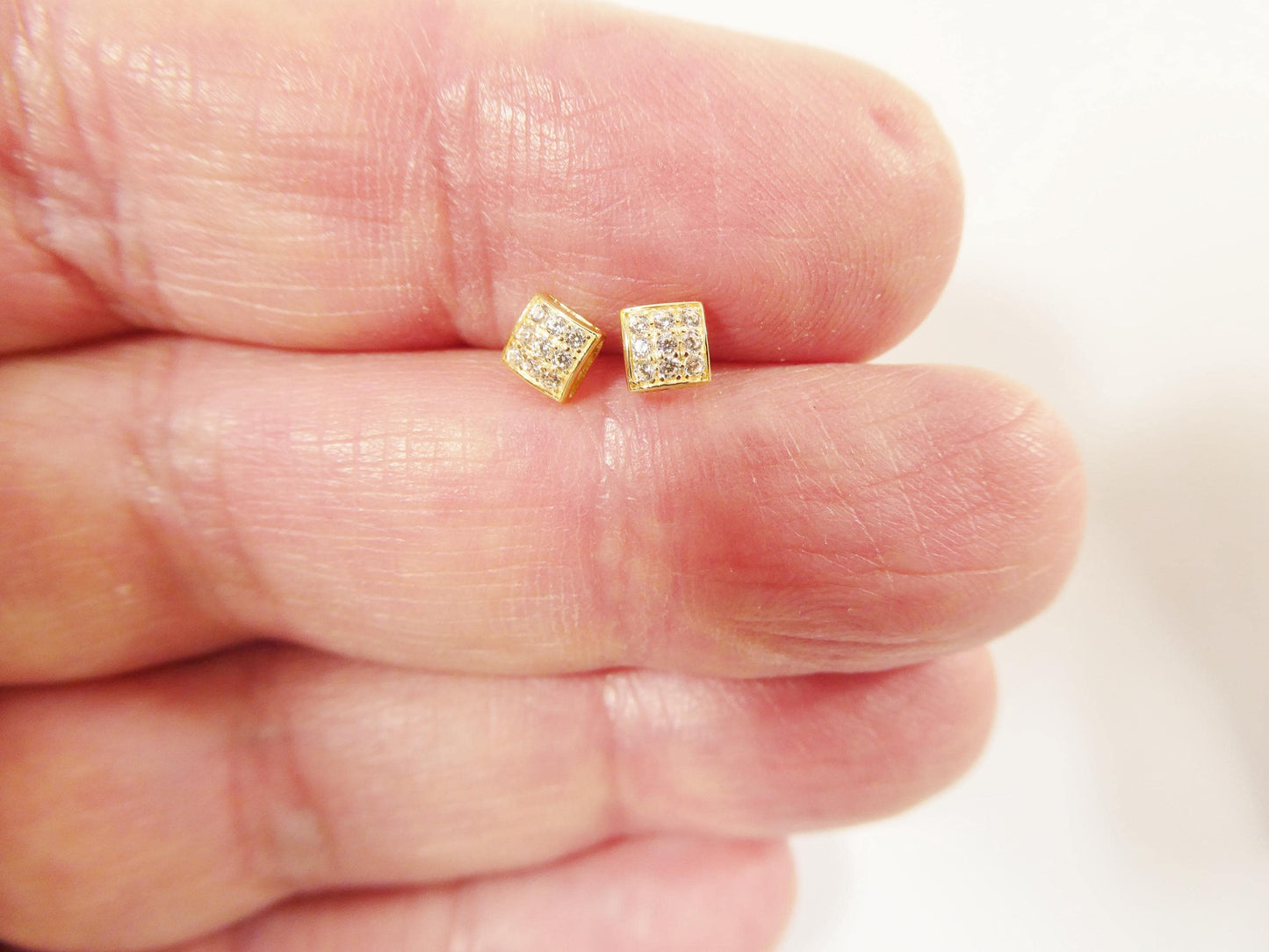 real 10k solid yellow gold puff square push post stud earring