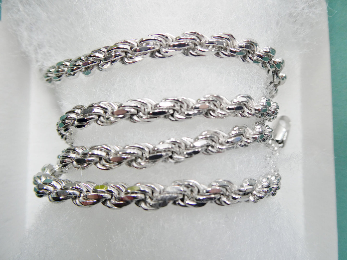 925 Sterling Silver 5MM Rope Chain - 14k White Gold Finish