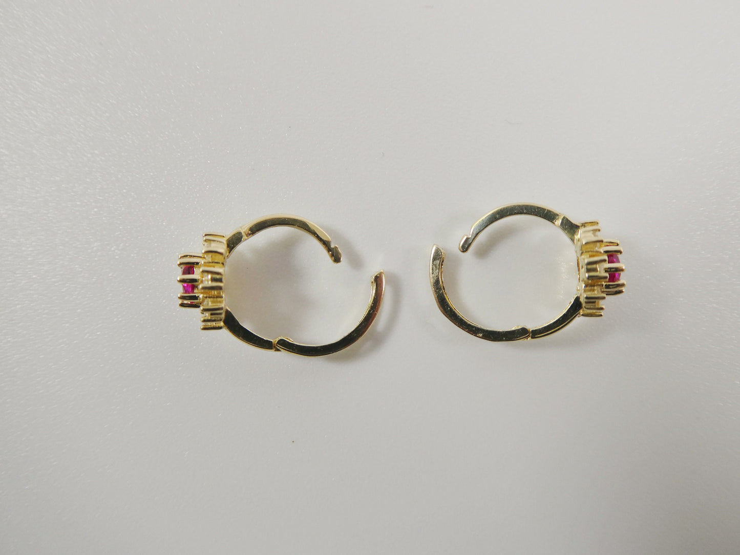 real 10k solid yellow gold birthstone color flower huggie earrings