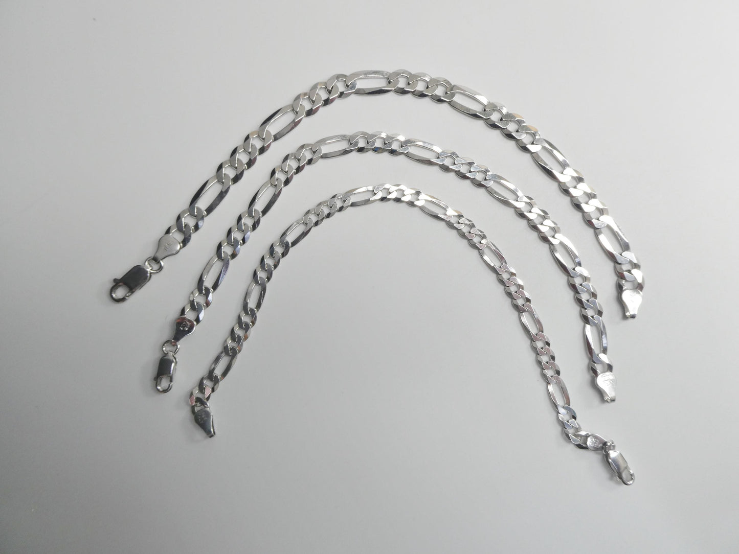 real 925 sterling silver 8 inch flat figaro bracelet
