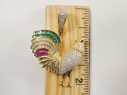 Real 925 Sterling Silver Colorfully Large Rooster Pendent