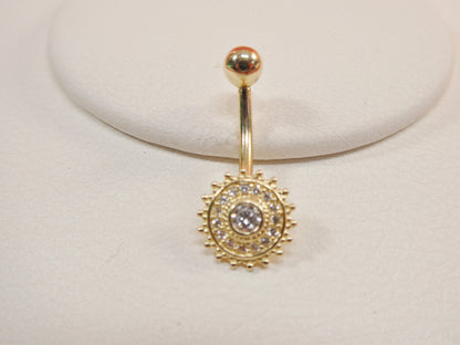 14k Real Solid Yellow Gold Round Shape Belly Button Ring Piercing