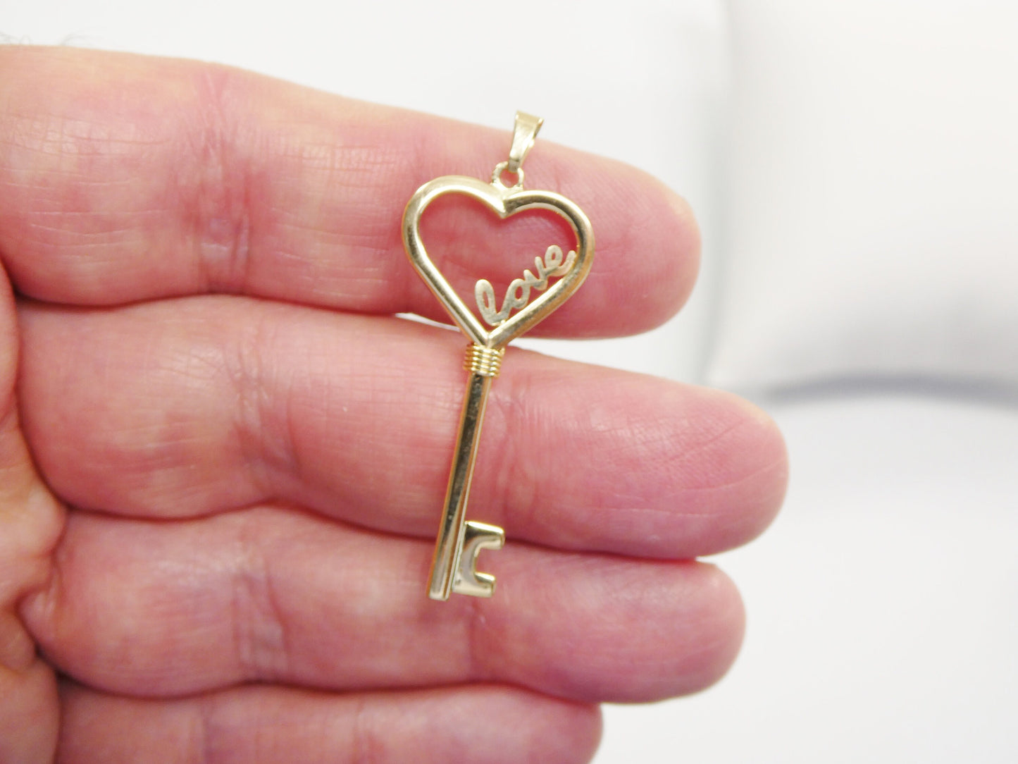 women's 14k real solid yellow gold love key charm pendent