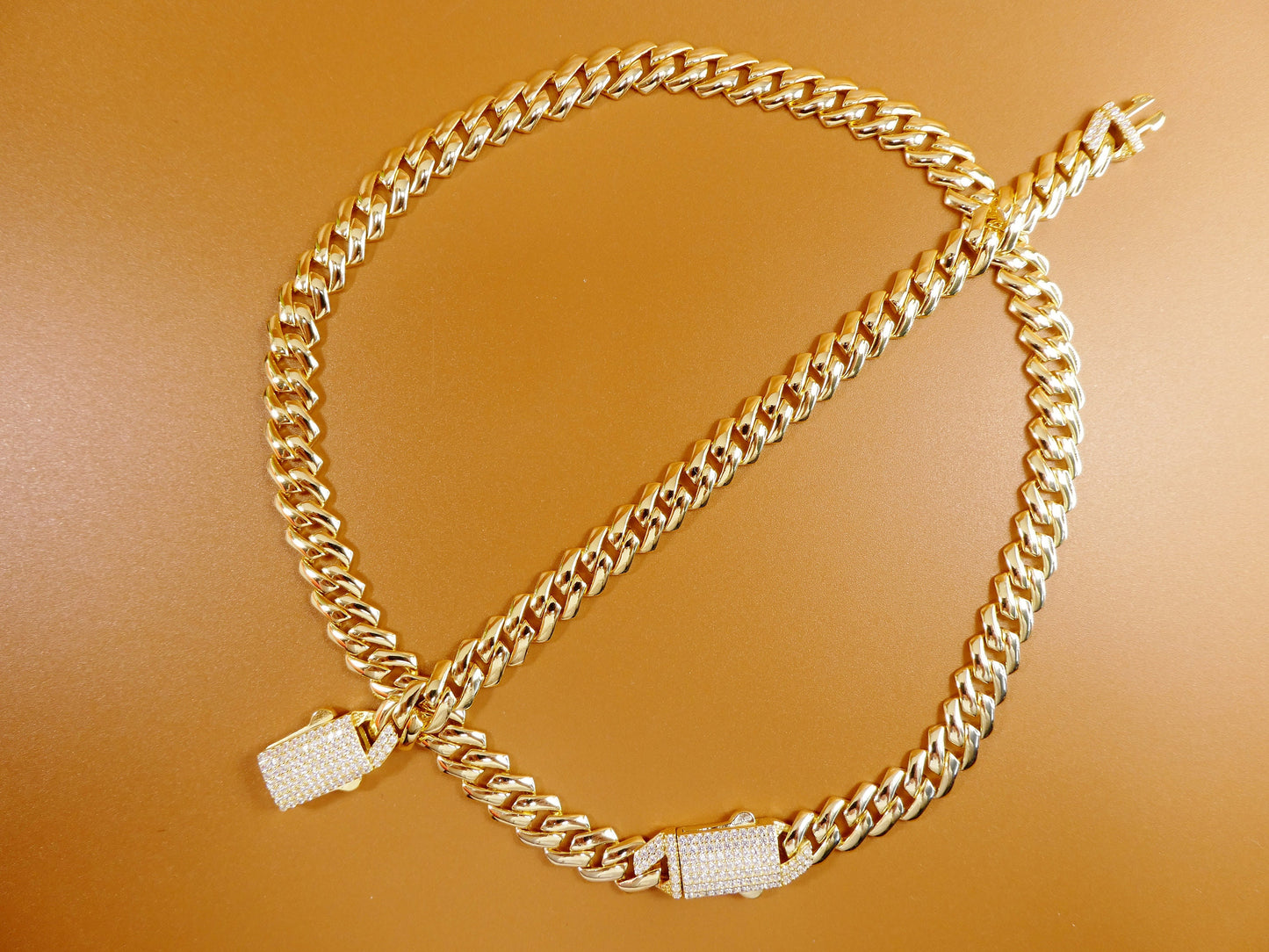 14k yellow gold color tone Monaco set necklace and bracelet over real 925 sterling silver