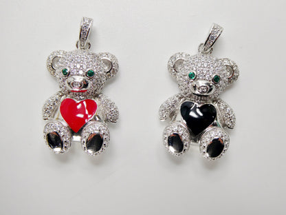 925 Sterling Silver Enamel Color Teddy Bear Set Chain and Pendent