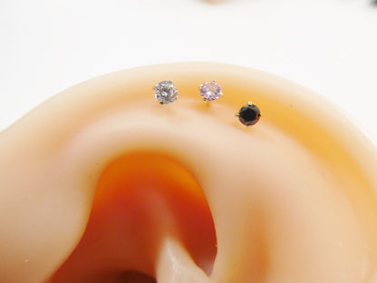3MM 14k Real Solid Yellow Gold Color Stone Cartilage Flat Screw Back Piercing