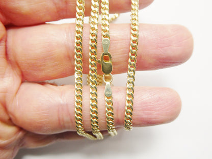 Real 10k Solid Yellow Gold 3mm Curb Link Chain Necklace