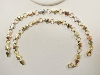 Real 10k Solid Yellow Gold 6 Inch Children/Women XO Heart Bracelet