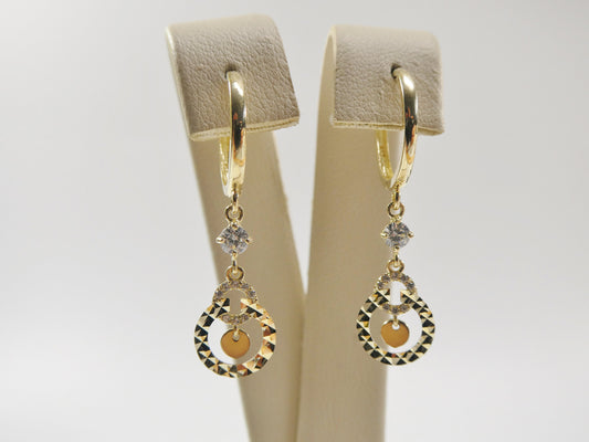 10k real solid yellow gold circle drop huggie earrings