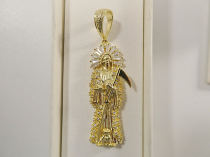 Real 925 Sterling Silver Large Santa Muerte Pendent Charm