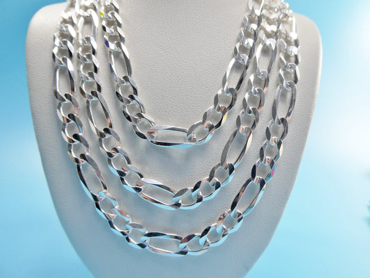 real 925 sterling silver 6.4mm Italian concave figaro solid chain lobster lock clasp