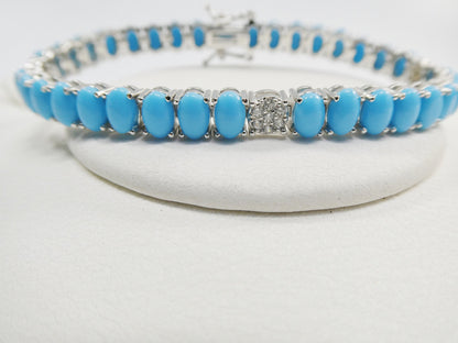 7 Inch Real 925 Sterling Silver Turquoise Tennis Bracelet