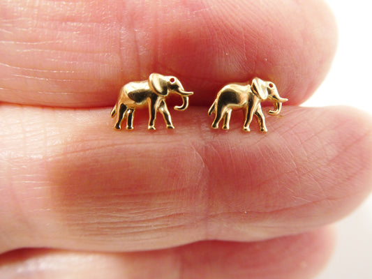 real 10k solid yellow gold tiny elephant stud earrings dainty