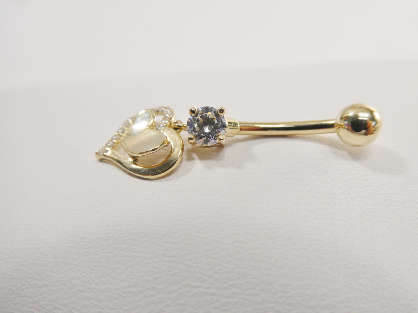 14k real solid yellow gold heart dangling belly button ring piercing