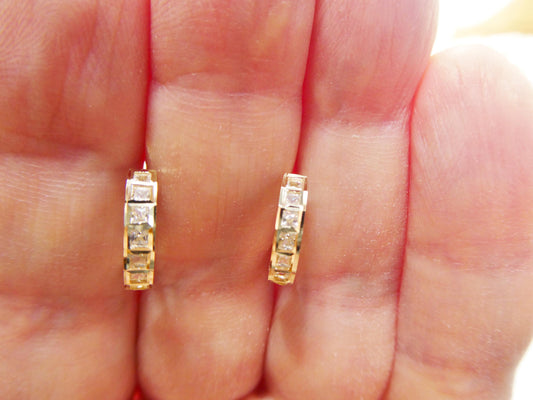 real 10k solid yellow gold designer hoop huggie earrings