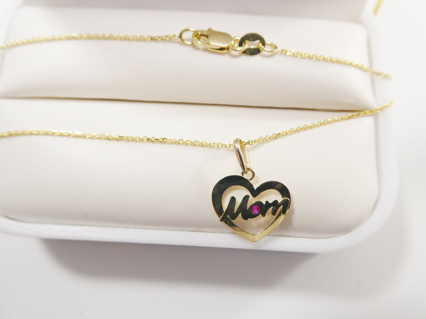 14k real solid yellow gold mom heart pendent and cable necklace