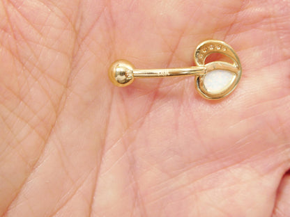 14k Real Solid Yellow Gold Heart Shape Opal Belly Button Ring piercing