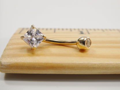 14k Real Solid Yellow Gold 5mm Square Stone Belly Button Ring Piercing