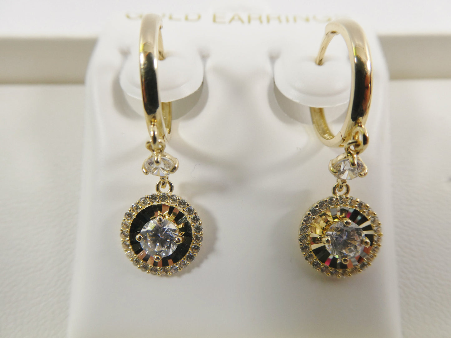 10k real yellow gold circle 4mm center dangle plain huggie earrings