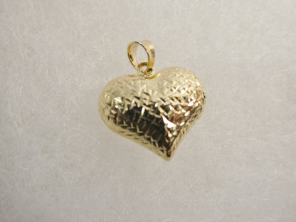 14k Real Solid Yellow Gold Full Diamond Cut Heart Charm Pendent