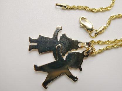 14k Real Solid Yellow Gold Boy Girl Pendent and Robe Necklace