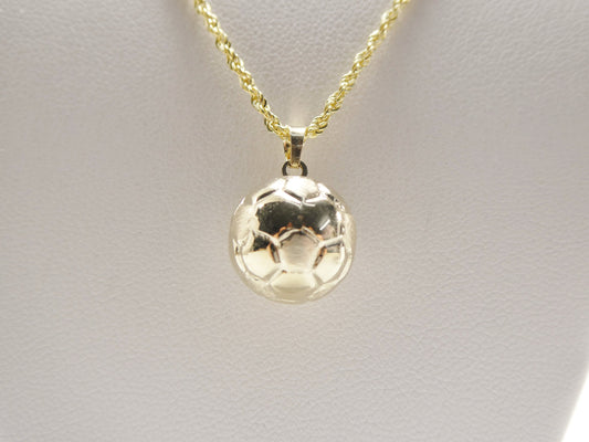 14k real solid yellow gold mini soccer ball pendent and robe necklace