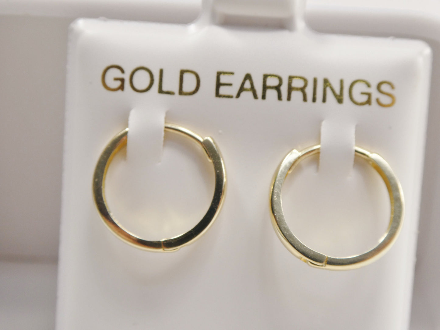 real 10k solid yellow gold 13.4mm high polish plain hoop huggie earrings