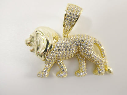 Real 925 Sterling Silver Full Stone Setting Large Lion Pendent