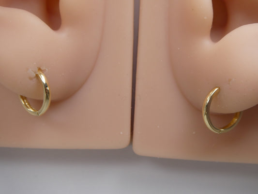 real 10k solid yellow gold 12mm plain hoop huggie earrings