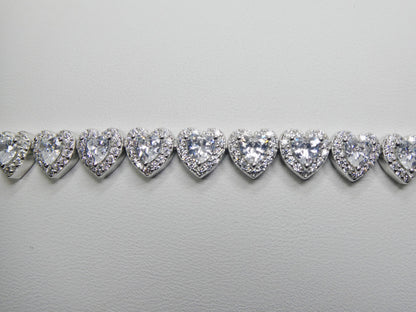 Real  925 Sterling Silver Heart Stone Set Necklace and Bracelet